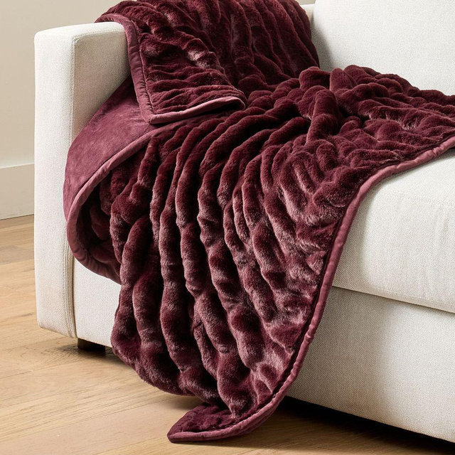 Faux Fur Ruched Throw, Merlot, 60" x 80"