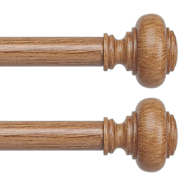 Wolistsa 2 Pack Wood Curtain Rods for Windows 30 to 56 Inch, Boho Vintage Decorative 1 Inch Diameter Wooden Curtain Rod, Adjustable Heavy Duty Rustic Farmhouse Drapery Pole with Wood Grain Finials