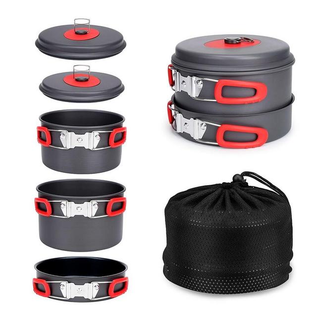Alocs Camping Cookware Set Camping Gear, Compact Camping Pots and Pans Set, Durable Hard Alumina Camping Cooking Set for Outdoor Backpacking Camping Hiking Picnic, Included Mesh Carry Bag.