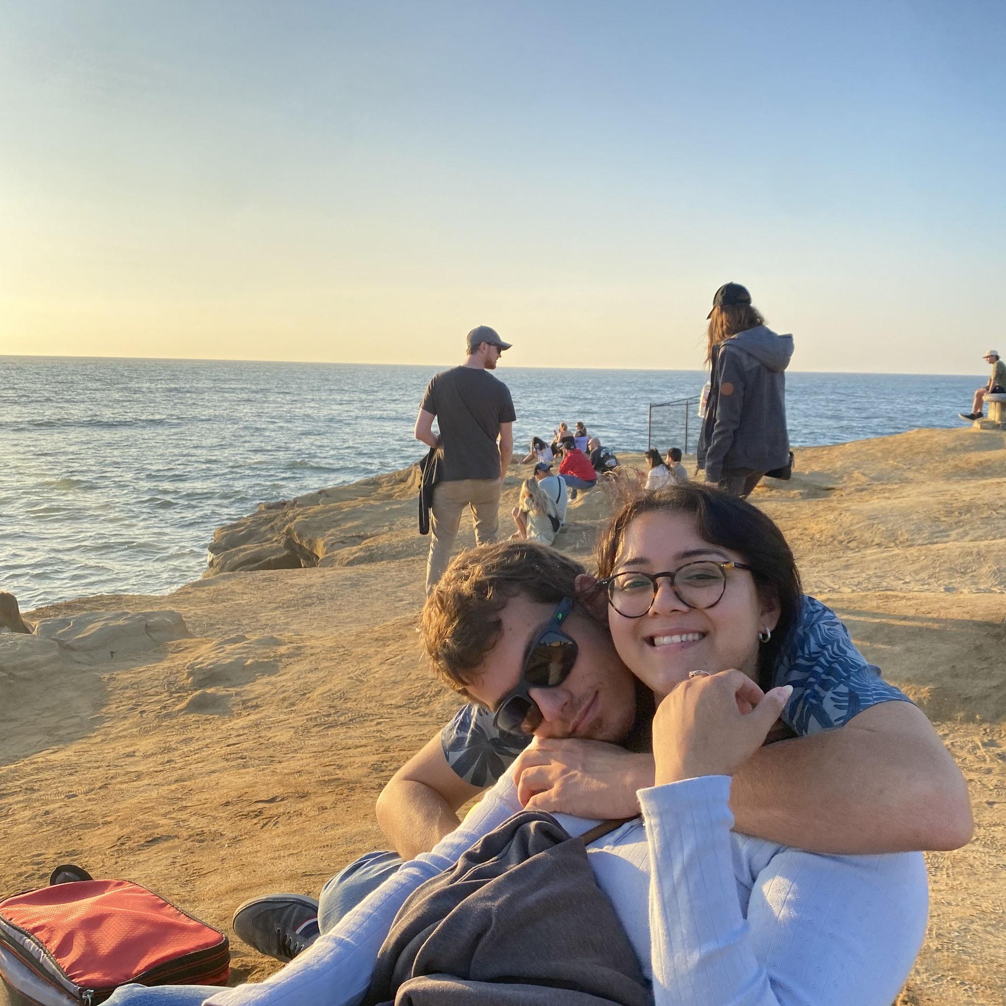 Our first time looking at the sunset in the Pacific Ocean.