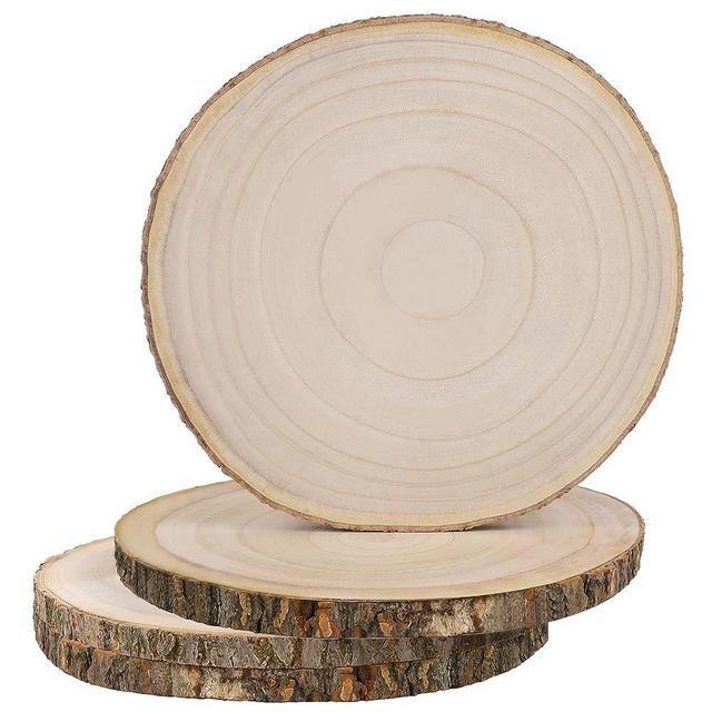Prsildan 4 Pcs Large Natural Wood Slices, 10-11.5 Inches Unfinished Wood Centerpieces for Tables, DIY Round Wooden Circle Sign Crafts for Wedding Party Décor