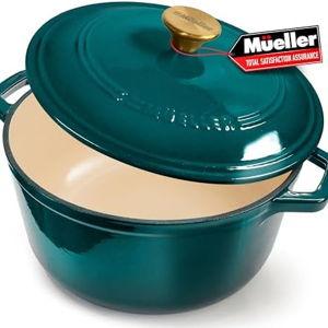 MUELLER HOME 7.5 QT Enameled Cast Iron Dutch Oven, Heavy-Duty Casserole Dish and Braiser Pan with Lid and Stainless Knob, Oven-Safe up to 500° F & Across All Cooktops, Emerald