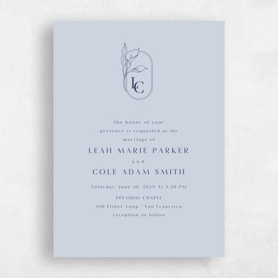 Sweet Blue Wedding Invitation - Arum Portrait