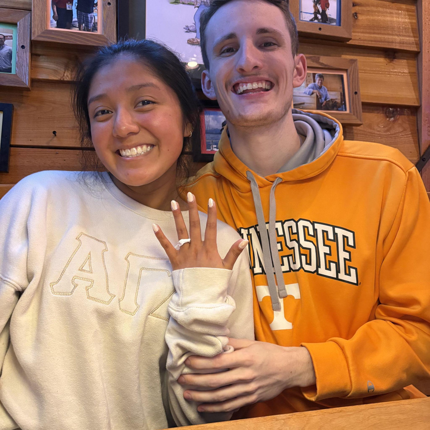 The last dinner we had with my family at Texas Roadhouse he placed the last paper ring he would make me on my finger (I had no clue he was proposing the next day)!