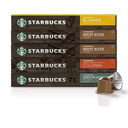 Starbucks by Nespresso, Mild Variety Pack (50-count single serve capsules, 10 of each flavor, compatible with Nespresso Original Line System)