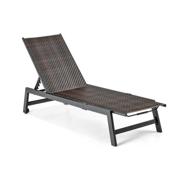 INOLAIT Patio PE Rattan Chaise Lounge with 5-Level Backrest and Wheels