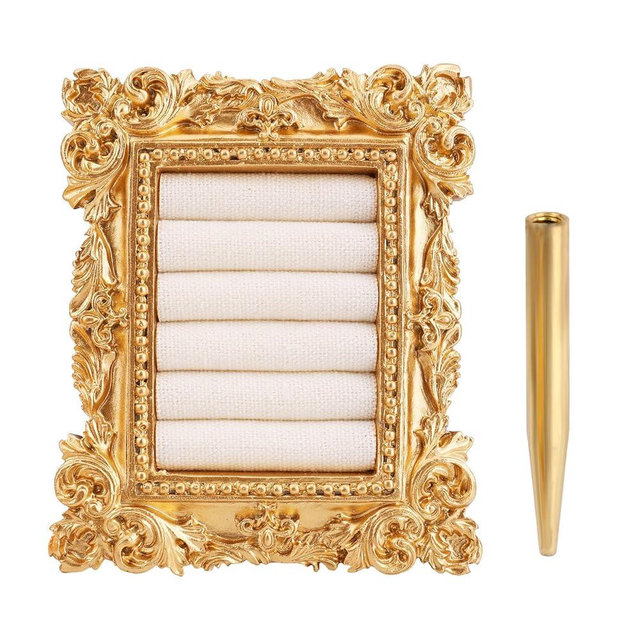 Goktvai Vintage Ring Holder, Gold Baroque Ring Holder Vintage Jewelry Display Frame Earring Tray Anniversary Engagement Baroque Organizer Photo Prop for Women Anniversary Favor & Wedding