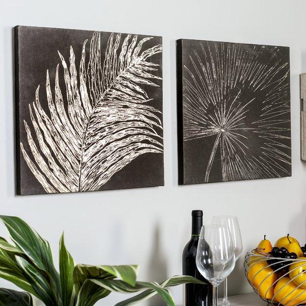 'Natural Sketched Leaves' 2 Piece Graphic Art Print on Canvas in
