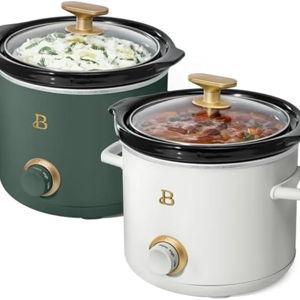 Beautiful 2-Pack, 2 qt slow cooker,Thyme, White icing by Drew Barrymore,
