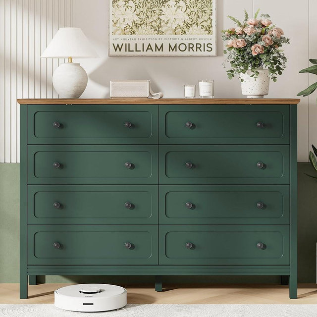 Tradare Green Dresser for Bedroom, 8 Drawer Dresser with Metal Handles, 55" Wide Modern Dressers & Chest of Drawers for Living Room, Hallway, Entryway