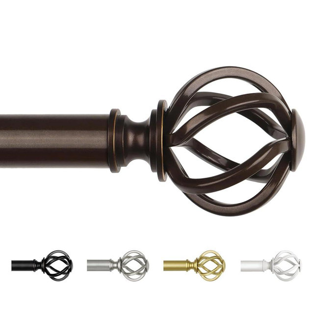 Bronze Curtain Rods for Windows 48 to 84 Inch, USFOOK 7/8 Inch Telescoping Splicing Drapery Rods with Twisted Cage Finials