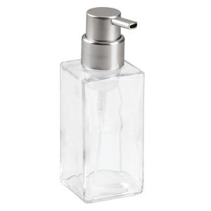 InterDesign Casilla Glass Foaming Soap Dispenser Pump for Kitchen, Bathroom Countertop and Vanities - Clear/Brushed