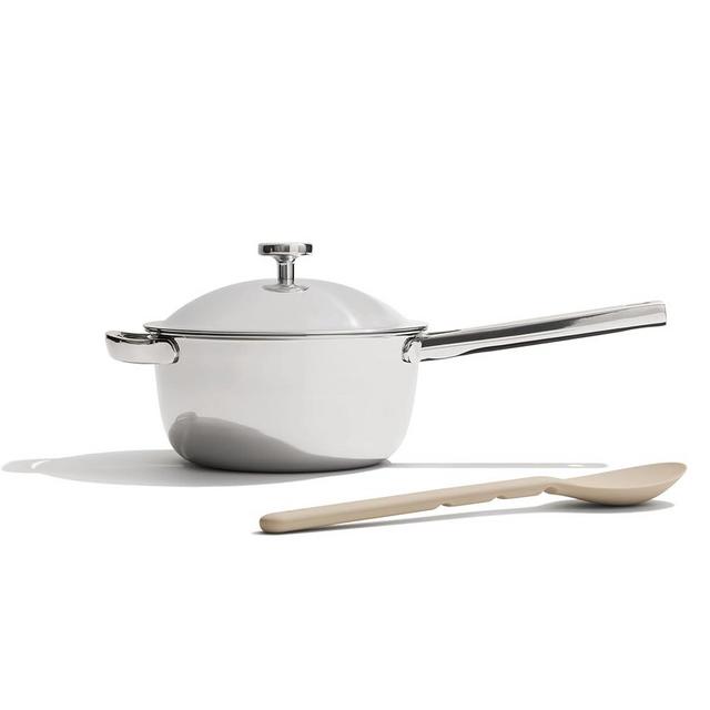 Our Place Mini Titanium Perfect Pot Pro | 2.75 Qt Cooking Pot with Lid & Silicone Spoon | PFAS-Free Nonstick, Fully-Clad Tri-Ply Stainless Steel & Aluminum | Induction & Oven-Safe to 1000°F | Chrome