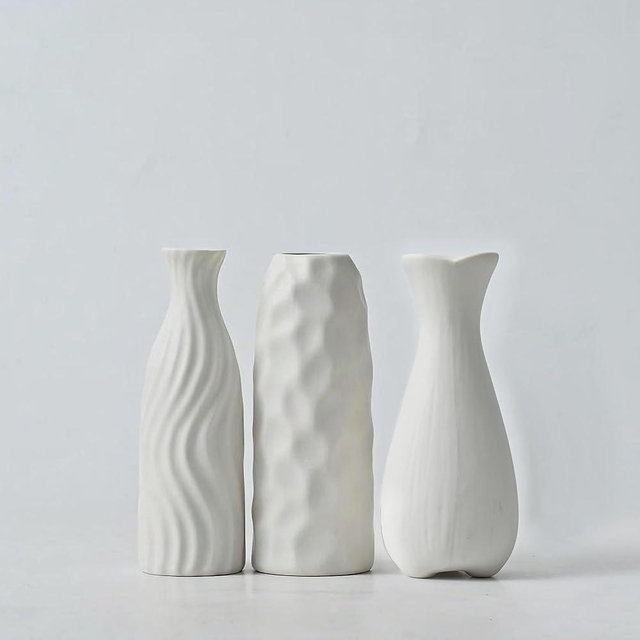 JKT Home White Ceramic Vase Set Home Decor – Farmhouse & Boho Decorative Vase Set for Kitchen, Living Room, Bedroom, Office, Bookshelf Decor, Bathroom, Centerpiece Table Decor