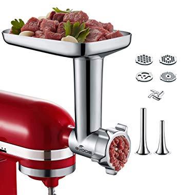 Gvode Metal Food Grinder Attachment for KitchenAid Stand Mixers Including Sausage Stuffer Accessory