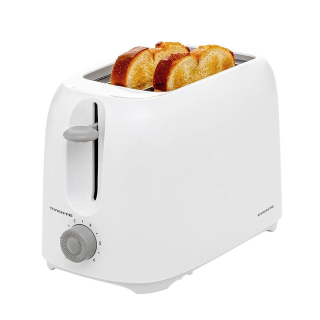 OVENTE Electric 2 Slice Toaster Machine with 6-Shade Toast Settings, 700W Power, Removable Crumb Tray and Compact Design Perfect for Toasting Bread, Bagels, Waffles and Puff Pastry, White TP2210WGY