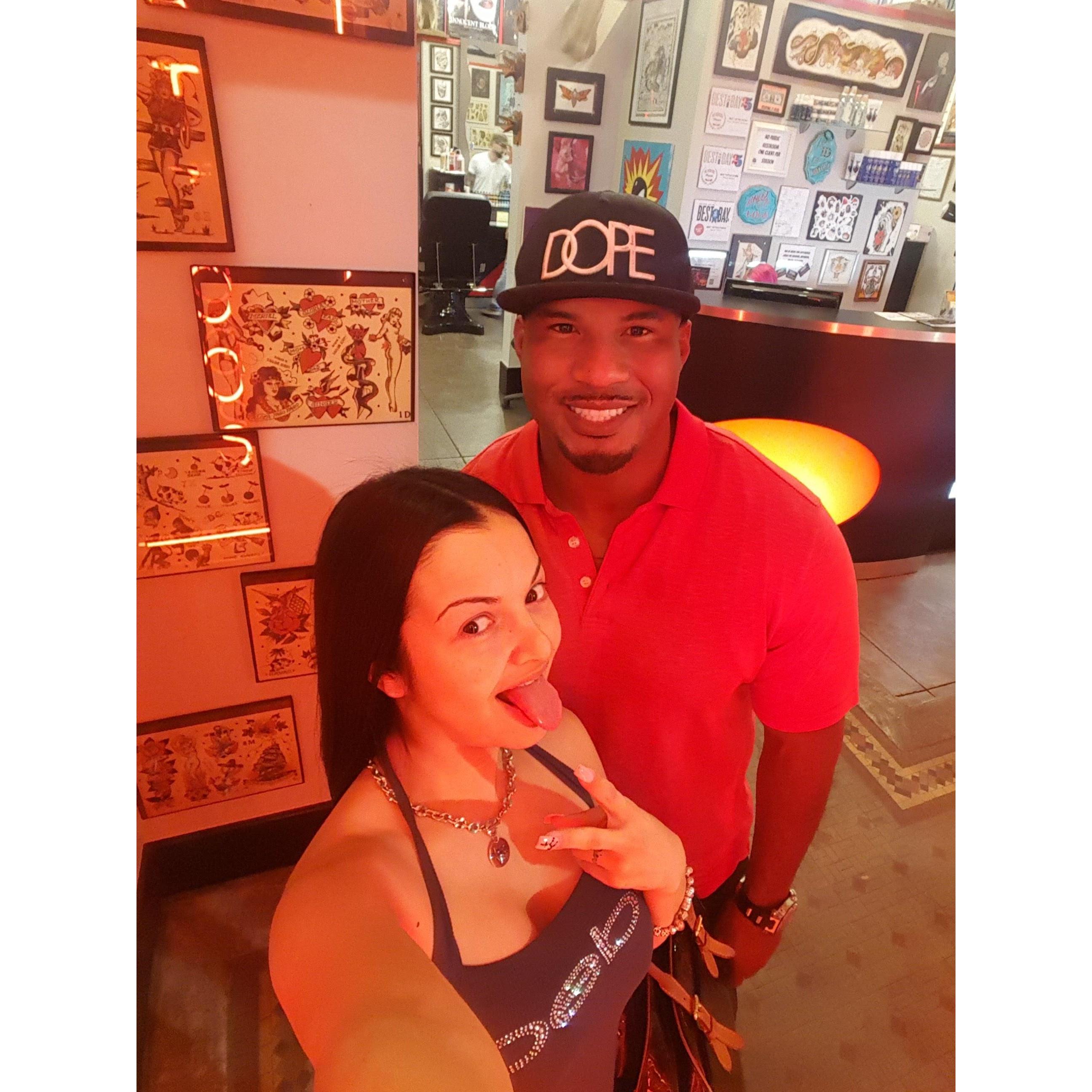 Tattoo shop. Guess what tattoo he got.