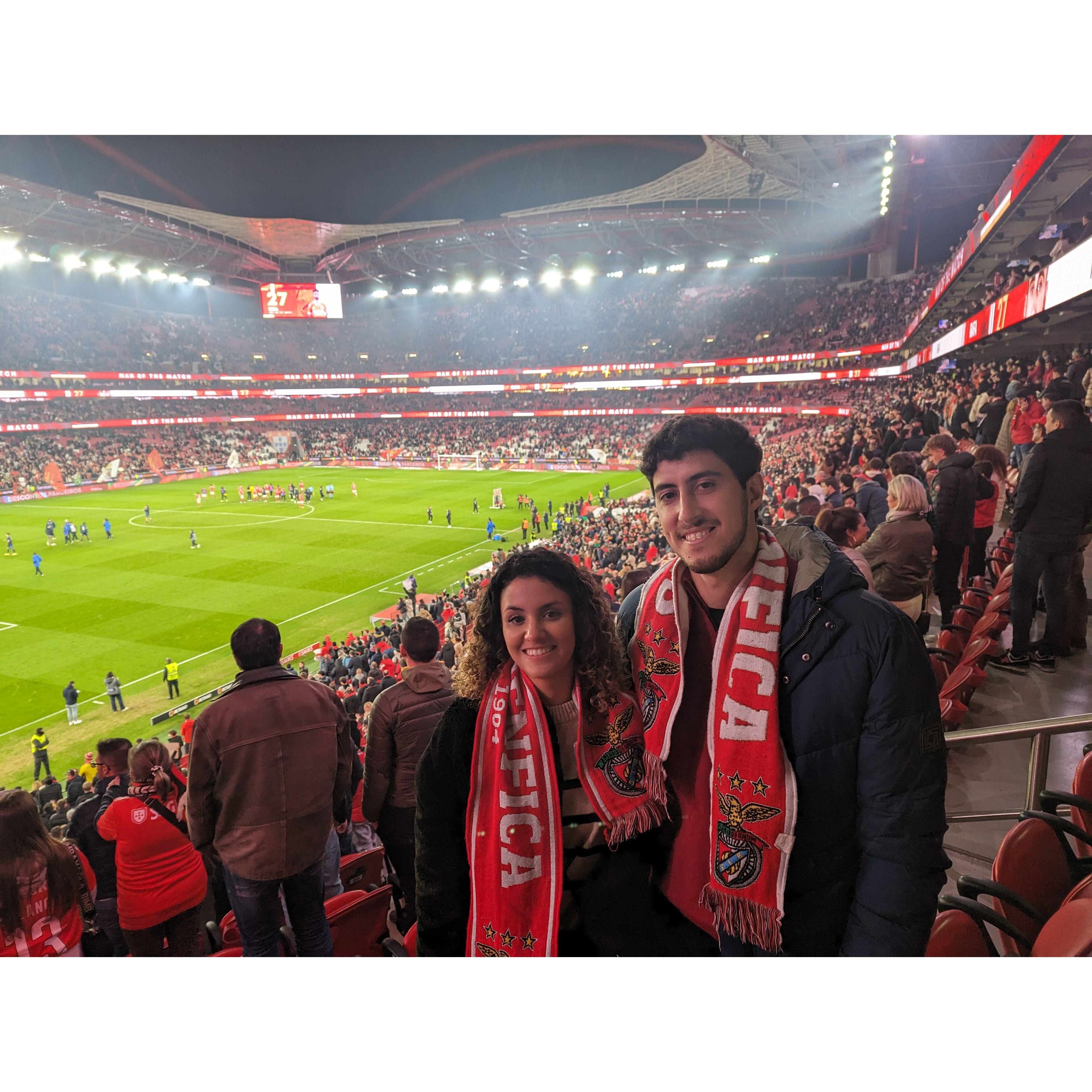 Watching a Benfica match together in Lisbon