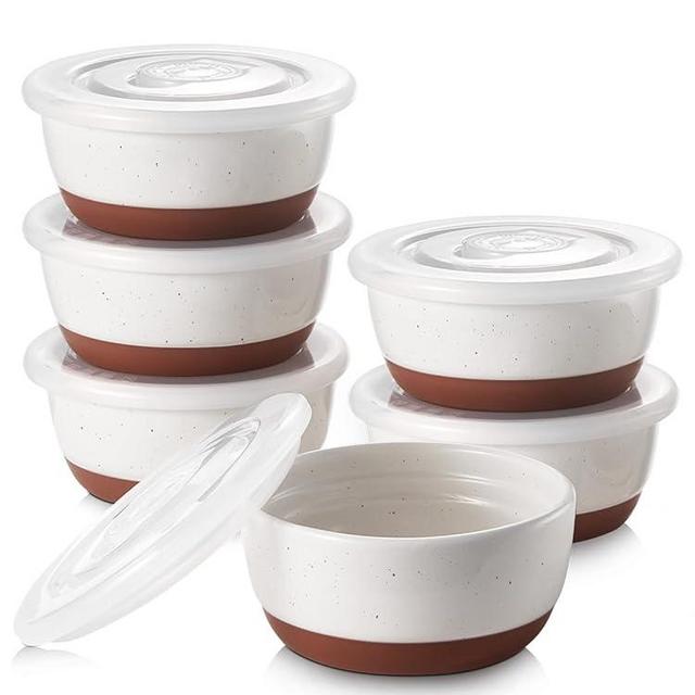 DOWAN 8 oz Ramekins with Lids Oven Safe for Creme Brulee Souffle, Porcelain Ramekins for Baking, Small Bowls Set of 6, Glaze with Specks