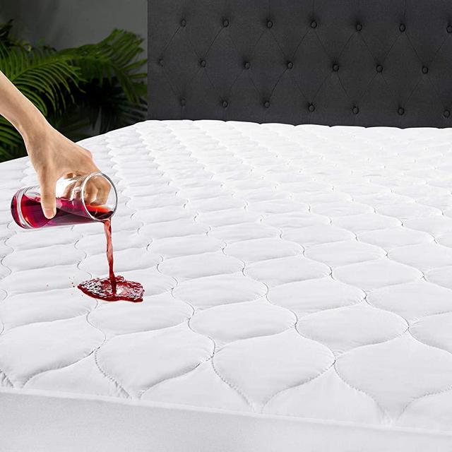 LANOITE Queen Waterproof Mattress Protector Pad Cover with Deep Pocket Fitted 8" - 21" Hypoallergenic & Breathable, Vinyl Free (White, Queen)