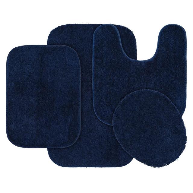 4pc Traditional Nylon Bathroom Rug Set Navy - Garland Rug