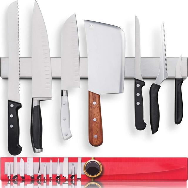 Premium 17 Inch Stainless Steel Magnetic Knife Holder for Wall - Professional Magnetic Knife Strip - Space-Saving Knife Rack/Knife Bar With Powerful Magnetic Pull Force (Upgraded Version)
