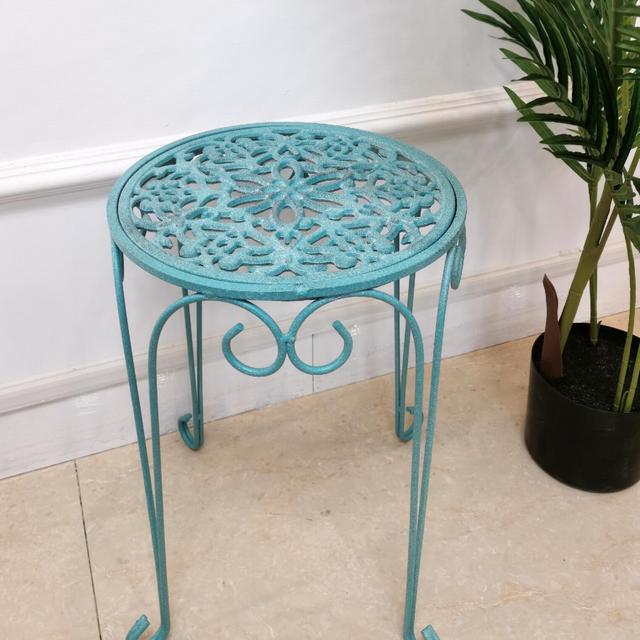 The Pioneer Woman 16 Cast Iron Plant Stand Teal Color with Distressed  Finish