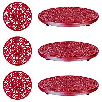 Set of 3 Decorative Cast Iron Metal Trivets by Trademark Innovations (Red)