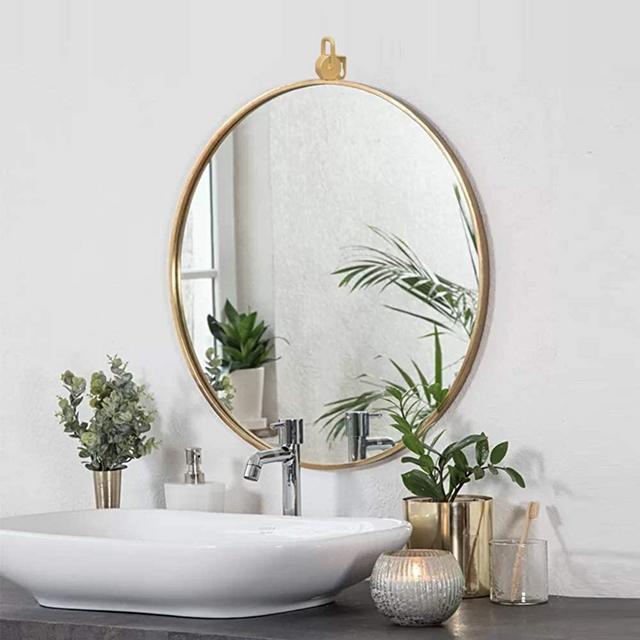 IPOUF 32'' Round Mirror,Wall Mirror Decor for Vanity Washrooms Bathroom Entryway Living Room,Gold