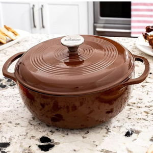 Lodge Essential Enamel Cast Iron Dutch Oven 6 Quarts - Perfect for Bread Baking, Braising, Marinating & Slow Cooking, Features Moisture-Sealing Lid & Dual Handles, Kitchen Essentials, Burnt Sienna