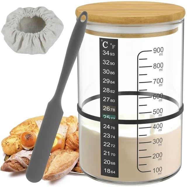 Pro Sourdough Bread Starter Kit - 34 oz sourdough jar with 5 unique features for the perfect sour dough bread & sourdough starter kit - baking supplies