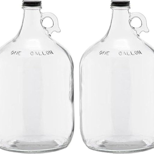 ICE N COLD 1 Gallon (128oz) Glass Fermenting Jug with Handle, Black Polyseal Lid & Cap (Pack of 2)