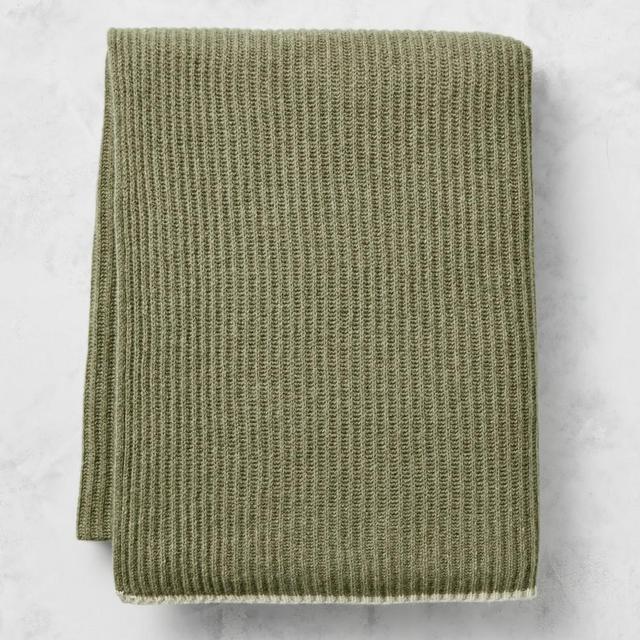 Eco-Friendly Contrast Edge Cashmere Knit Throw, 50" X 70", Sage