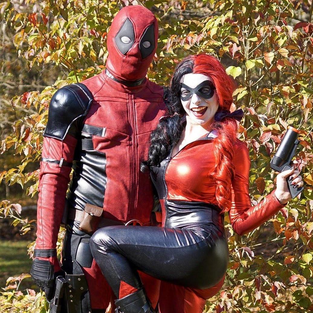 Posing for Halloween as Harley Quinn (Original version) and Deadpool. (October 31, 2019)
