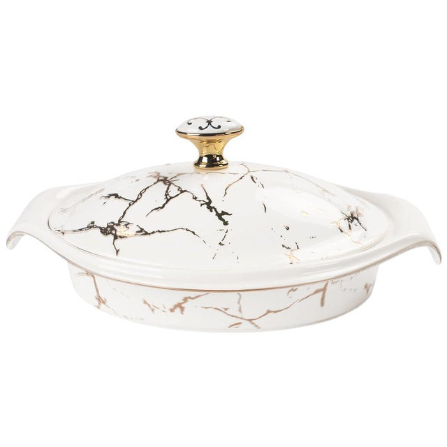 jinsongdafa 8" x 5" Ceramic Casserole Dish with Lid, 15 Ounce Serving Soup Tureen,Chafing Dish for Buffet, Family Food Tray, Catering Casserole for Party, Oven, microwave and dishwasher safe