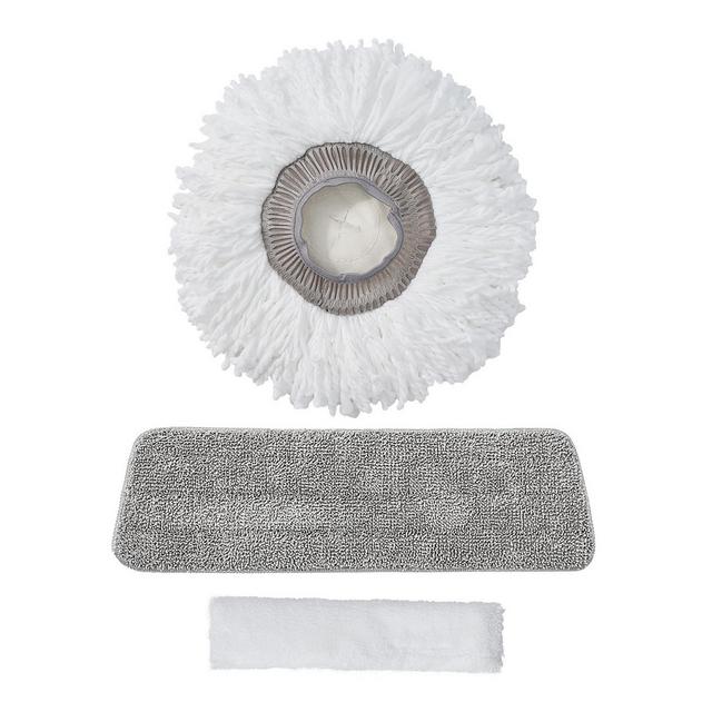 True & Tidy 1 Piece Round Mop Pad and 1 Piece Flat Mop Pad Replacement Set for Spray-360 Clean Everywhere Spray Mop Kit