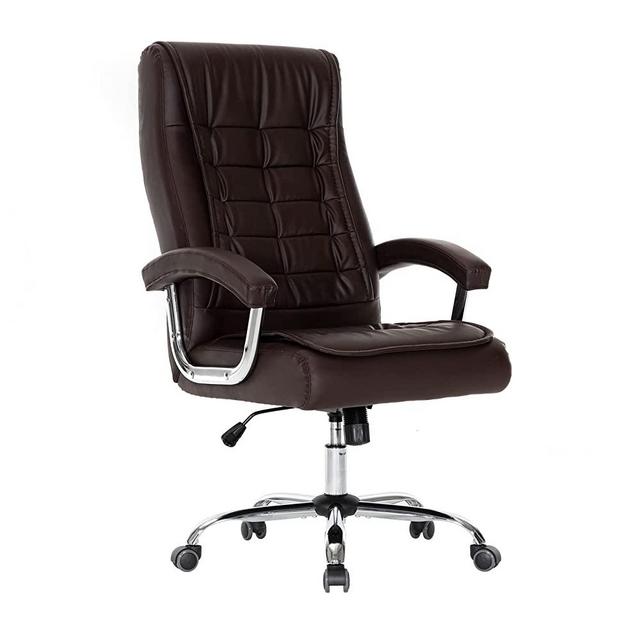 HOXNE Executive Office Chair Adjustable Leather Chair High Back Swivel Office Desk Chair with Padded Armrest 350lbs Load-Bearing Spring Seat Computer Desk Chair for Home Office (Brown)