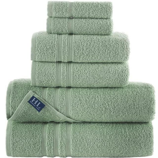 Hammam Linen Green Bath Towels Set 6-Piece Original Turkish Cotton Soft, Absorbent and Premium Towel for Bathroom and Kitchen 2 Bath Towels, 2 Hand Towels, 2 Washcloths