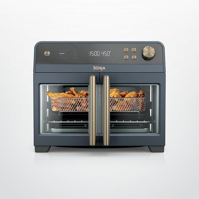 Ninja | French Door Premier Air fry Oven | 10-in-1 functions | 20.3-qt capacity | 5-qt Air Fry Basket, Sheet Pan, Wire Rack, Broil Rack | PFAS-free, Dishwasher-Safe Accessories | Cyberspace | FO101BL