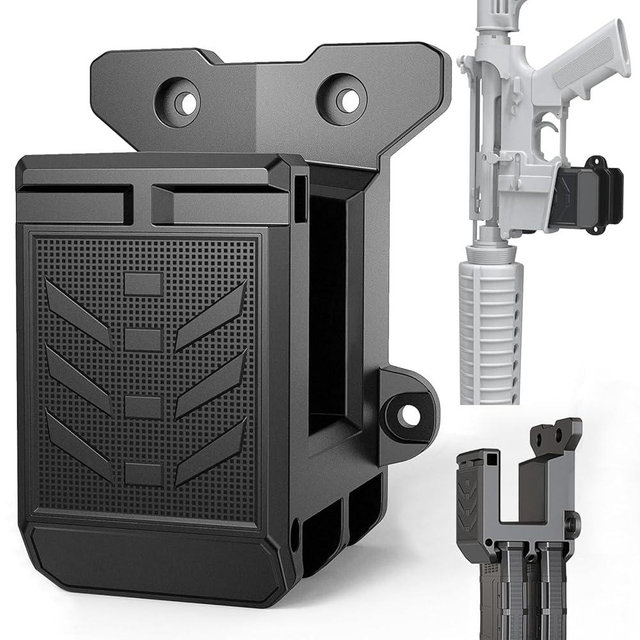 AR 15 Wall Mount with Dual Magazine Holders for .223 / 5.56 Rifle, Lockable AR15 Gun Rack for Vertical or Horizontal Storage & Display, Heavy Duty ABS Construction, Scratch-Resistant AR15 Accessories
