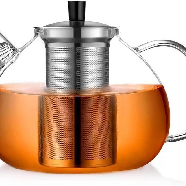 67oz XL Large Glass Teapot with Infuser Stovetop Safe, Tea Pots for Loose Tea Glass, Glass Tea Kettle for Stove Top, Clear Teapot with Strainer for Loose Tea (2000ml, 8 Cups)