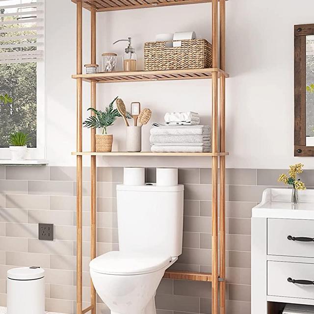 AmazerBath Bamboo Over The Toilet Storage Shelf, Over Toilet Bathroom Qrganizer Rack, 3-Tier Bathroom Shelves Over Toilet, Saver Space, Natural Color