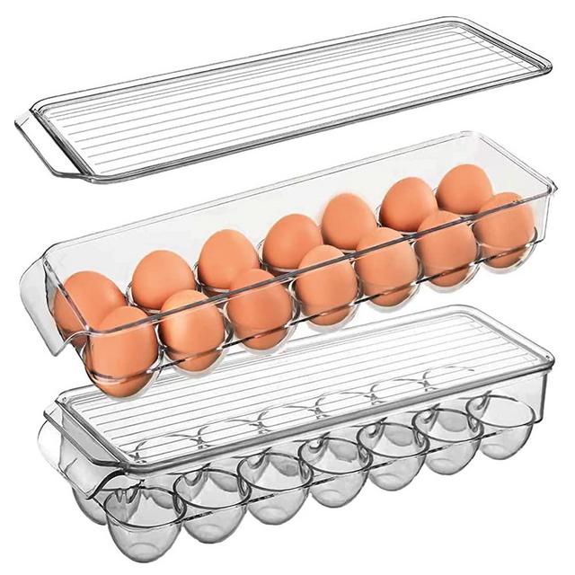 Egg Holder for Refrigerator 2 Pack, Clear Refrigerator Organizer Bins with Lids, LIHABILAL BPA Free PET Egg Storage Container for Fridge, Stackable Tray Holds 14 Egg