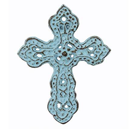 Stonebriar Worn Turquoise Wall Cross Mini
