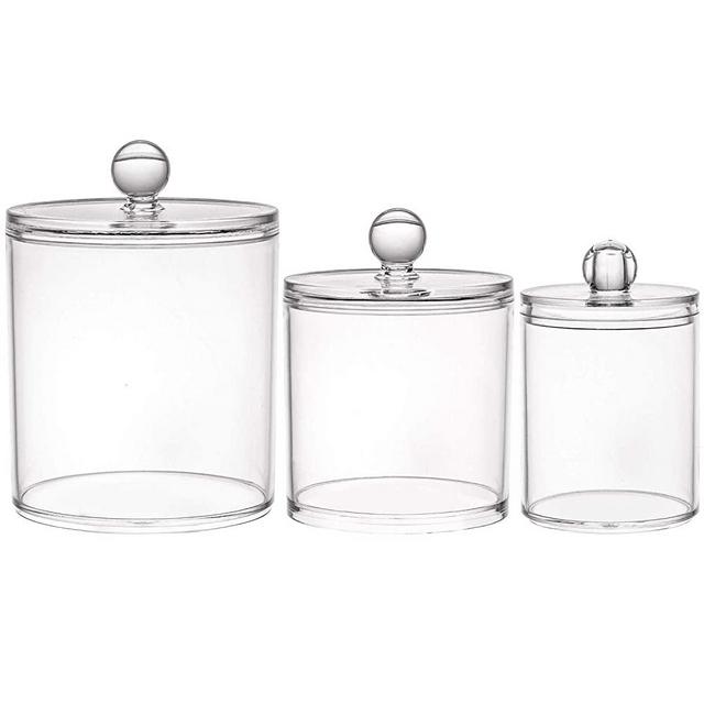 Tbestmax 10/20/36 Oz Cotton Swab/Ball/Pad Holder, Qtip Apothecary Jar Clear Bathroom Containers Dispenser Clear Lids for Storage 3 Set