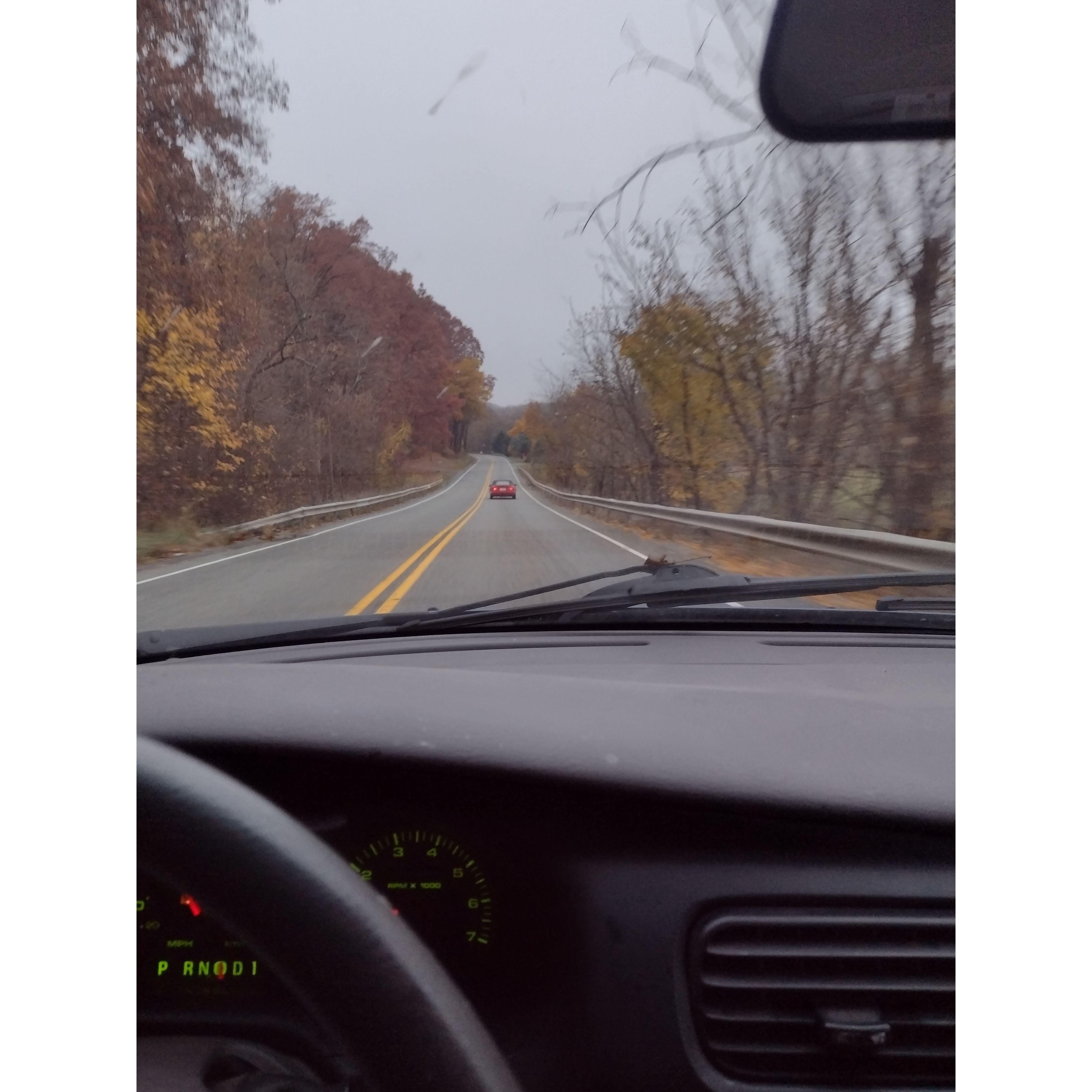 Driving back from the gym. A fun picture of Nick's Miata.