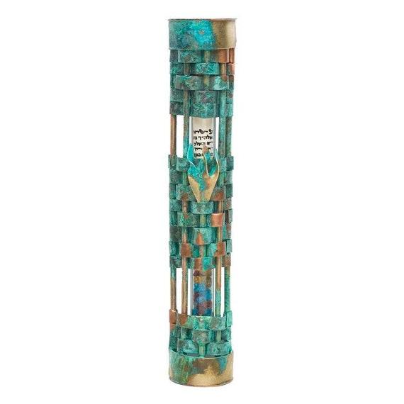 Gary Rosenthal Copper Patina Wedding Glass Mezuzah - Traditions Jewish Gifts