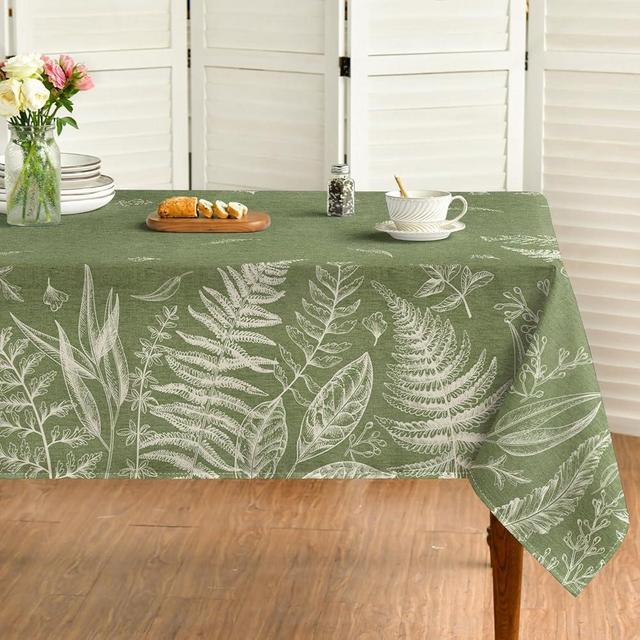 Horaldaily Spring Tablecloth 52×70 Inch Rectangular, Green Plants Wild Fern Washable Table Cover for Party Picnic Dinner Decor