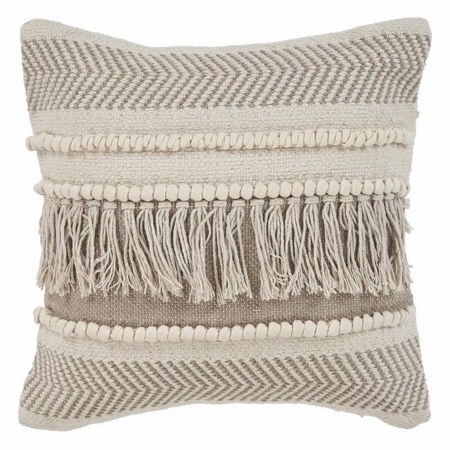 LR Home Zanthia Alabaster Stripe Indoor Throw Pillow Beige / Natural 20" x 20" Indoor Square Hand - Crafted