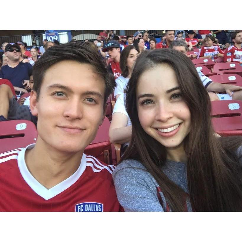 Brett's first pro soccer game, he looks so cute in a soccer jersey :)